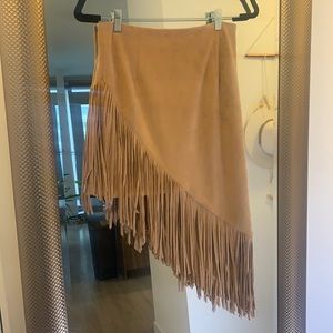 Brown suede fringed skirt